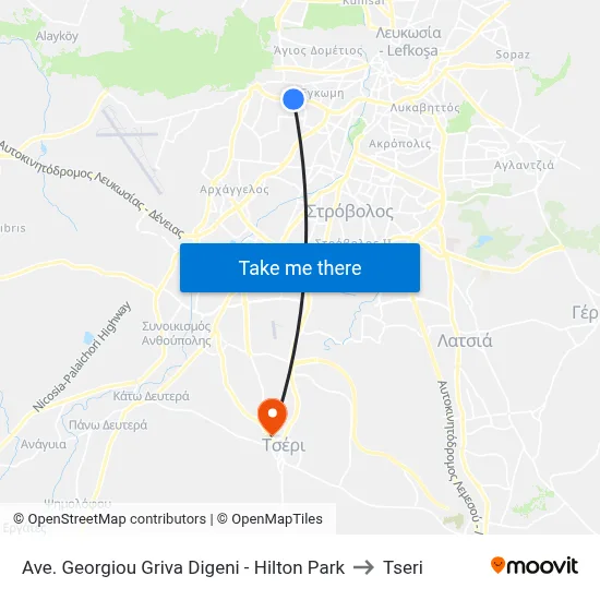 Ave. Georgiou Griva Digeni - Hilton Park to Tseri map