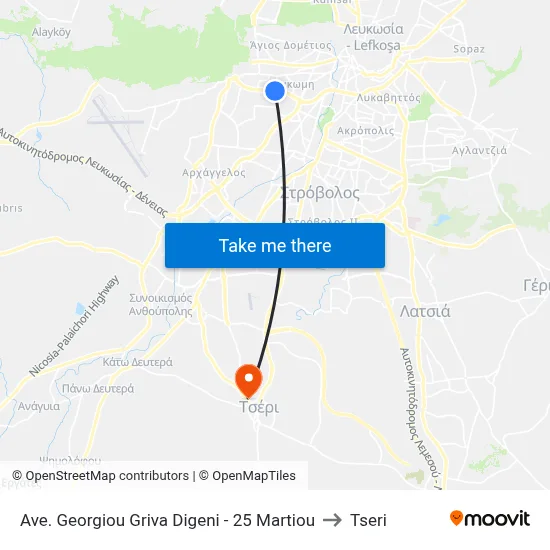 George Grivas Digeni Avenue - 25 March to Tseri map