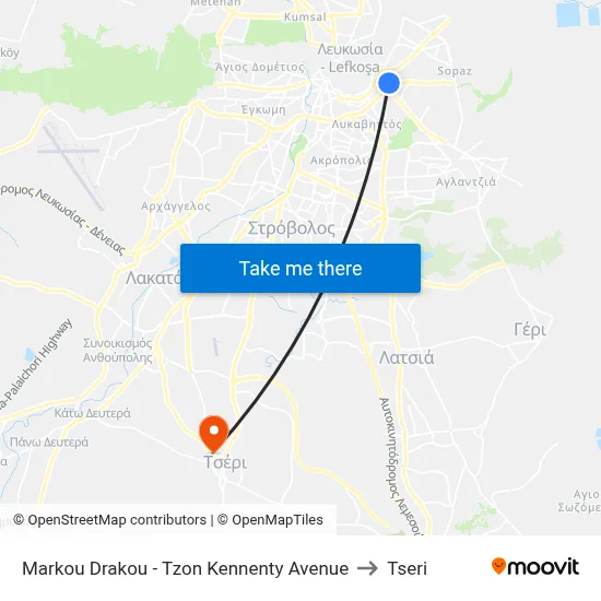 Markou Drakou - John Kennedy Avenue to Tseri map