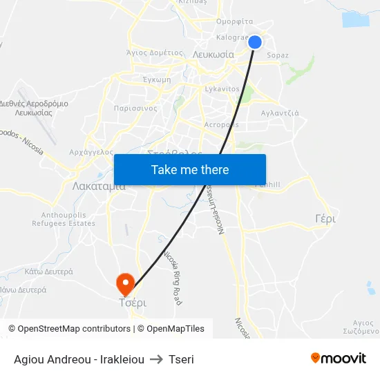 Ag. Andreou - Irakleiou to Tseri map