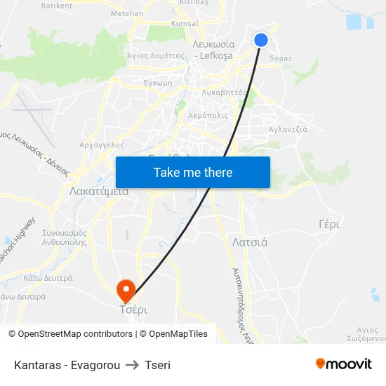 Kantaras - Evagorou to Tseri map