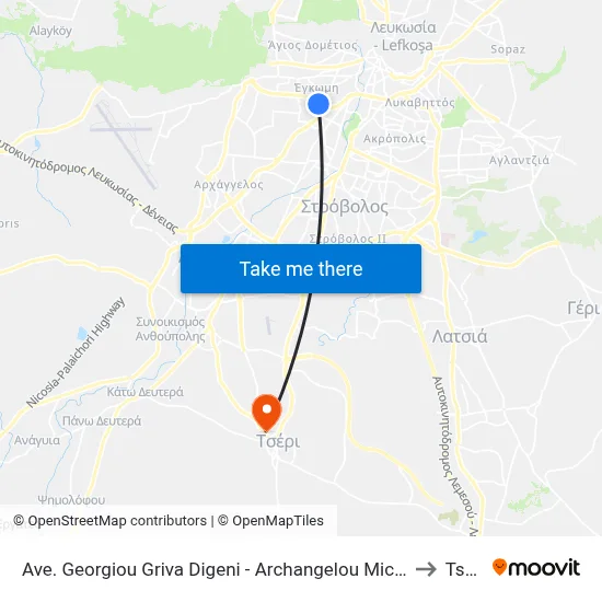 George Grivas Digenis Ave. - Archangel Michael to Tseri map