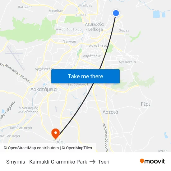Smyrnis - Kaimakli Grammiko Park to Tseri map