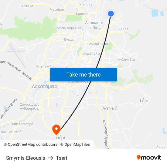 Smyrnis-Eleousis to Tseri map