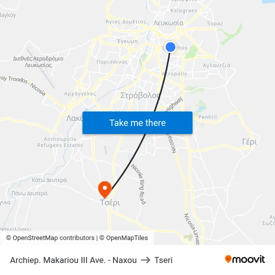 Archbishop Makarios III Avenue - Naxou to Tseri map