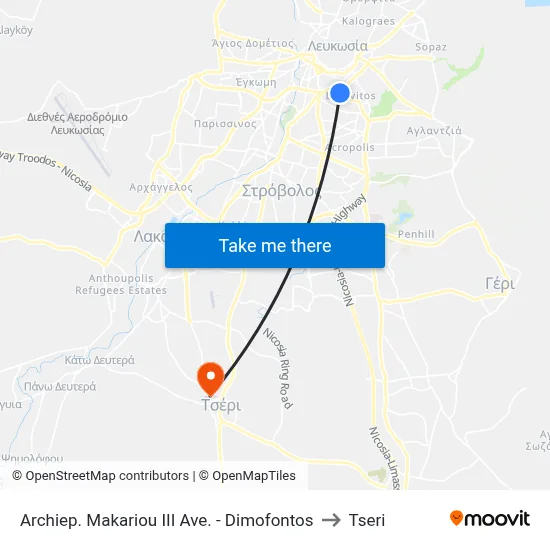 Archiep. Makariou III Ave. - Dimofontos to Tseri map