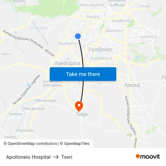 Apolloneio Hospital to Tseri map