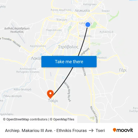 Archbishop Makarios III Ave. - National Guard to Tseri map