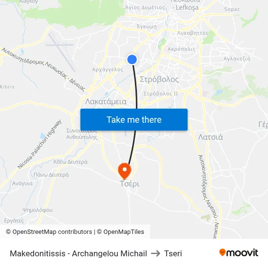 Makedonitissa - Archangel Michael to Tseri map