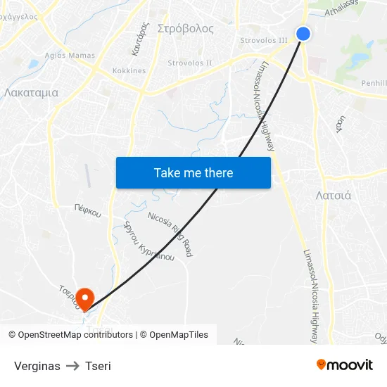 Verginas to Tseri map