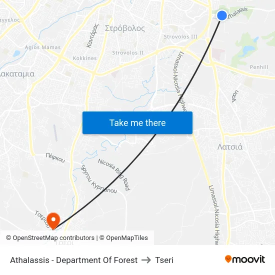 Athalassis - Department Of Forest to Tseri map