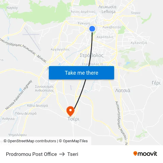 Prodromou Post Office to Tseri map