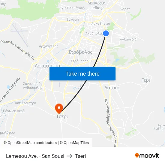 Lemesou Avenue - San Sousi to Tseri map