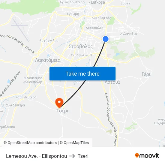 Limassol Ave. - Hellespont to Tseri map