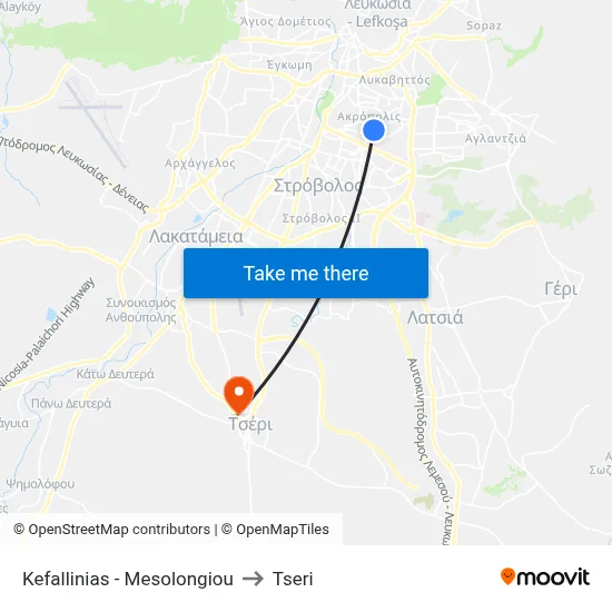 Kefallinias - Mesolongiou to Tseri map