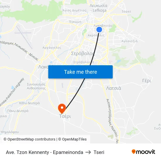 Ave. Tzon Kennenty - Epameinonda to Tseri map