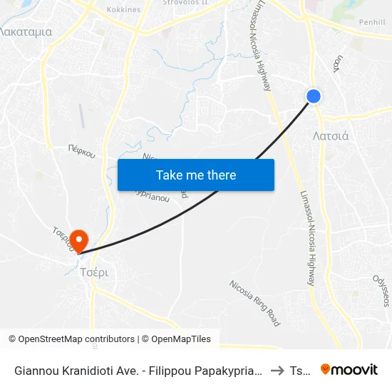 Giannis Kranidioti Avenue - Filippos Papakyprianou to Tseri map