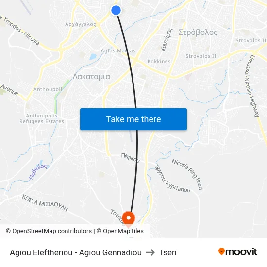 Agiou Eleftheriou - Agiou Gennadiou to Tseri map