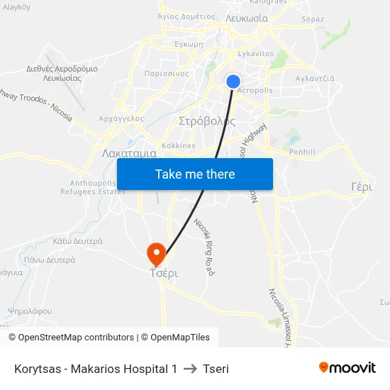 Korytsas - Makarios Hospital to Tseri map