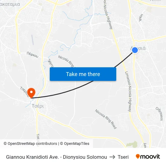 Giannou Kranidioti Ave. - Dionysiou Solomou to Tseri map
