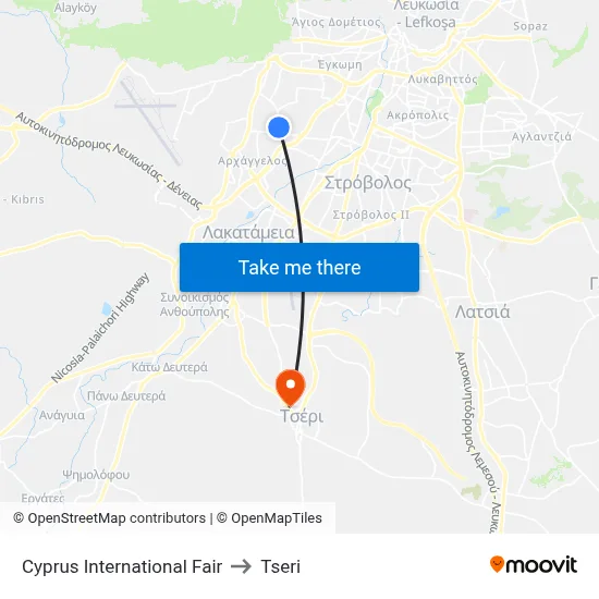 Cyprus International Fair to Tseri map