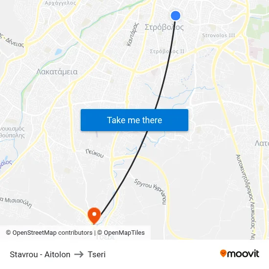 Stavrou - Aitolon to Tseri map