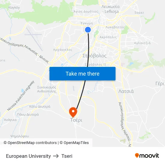 European University to Tseri map