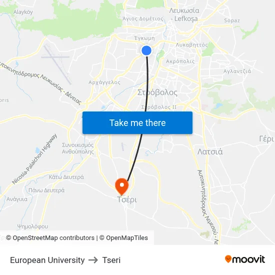 European University to Tseri map