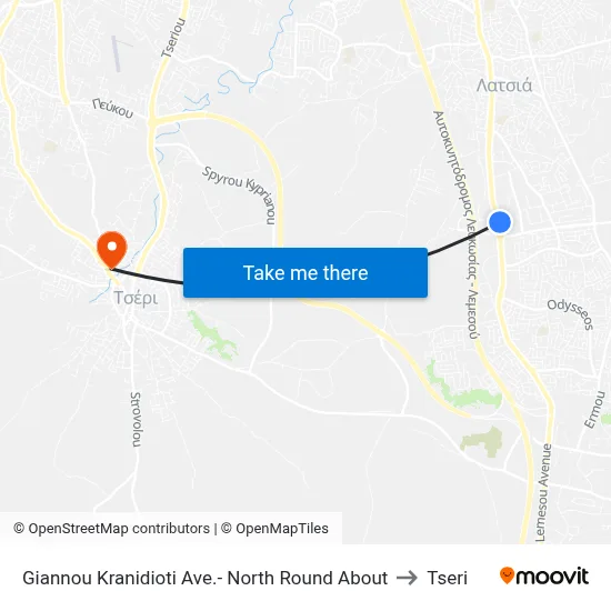 Giannou Kranidioti Avenue - North Roundabout to Tseri map
