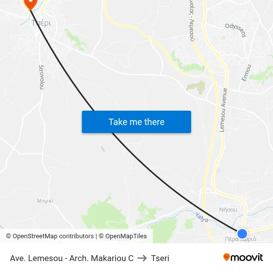 Ave. Lemesou - Arch. Makariou C to Tseri map