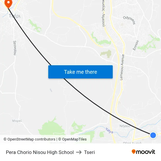 Pera Chorio Nisou High School to Tseri map
