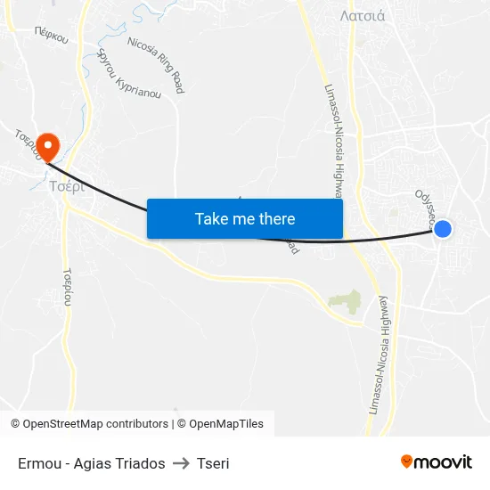 Ermou - Agias Triados to Tseri map