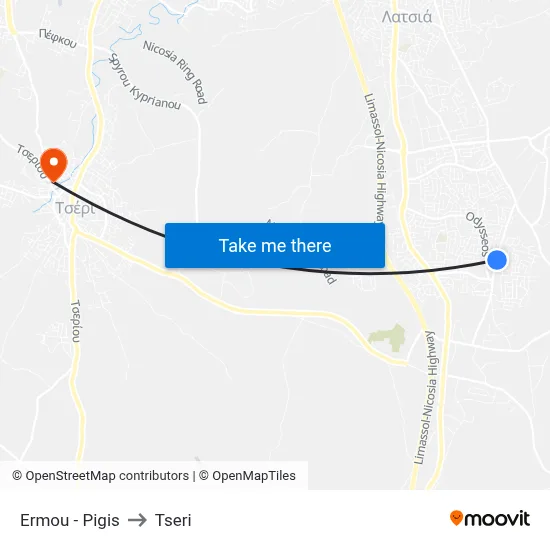 Ermou - Pigis Street to Tseri map