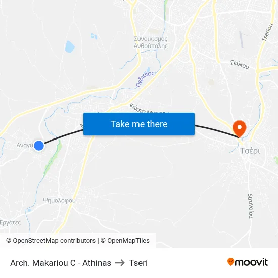 Arch. Makariou C - Athinas to Tseri map