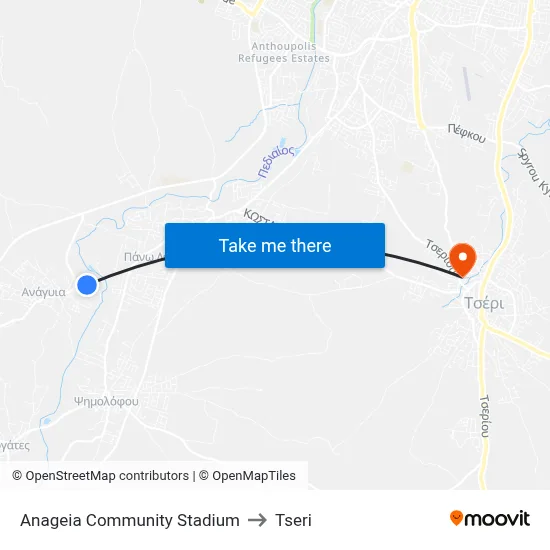 Anageia Comm. Stadium to Tseri map