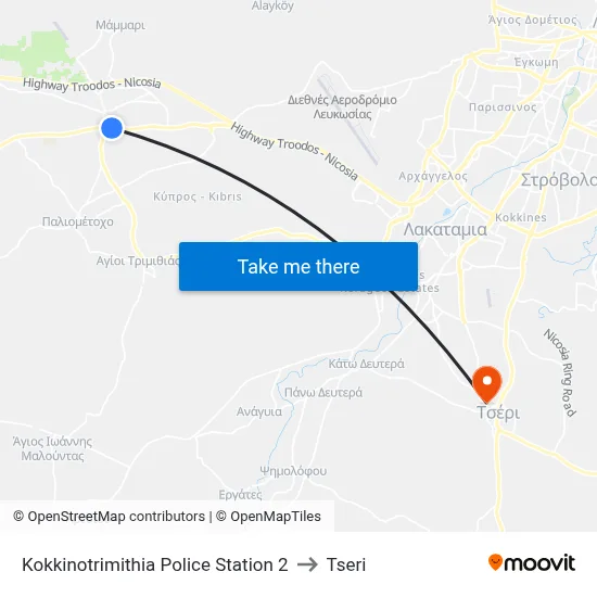 Kokkinotrimithia Police Station to Tseri map