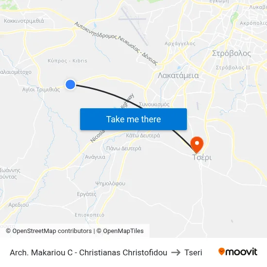 Arch. Makariou C - Christianas Christofidou to Tseri map