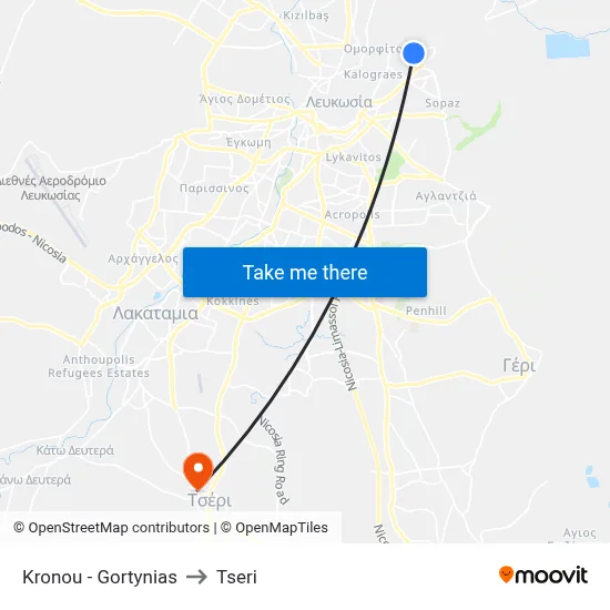 Kronou - Gortynias to Tseri map