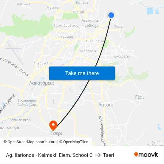 Ag. Ilarionos - Kaimakli Elem. School C to Tseri map