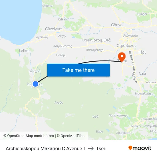 Archiepiskopou Makariou C Avenue 1 to Tseri map