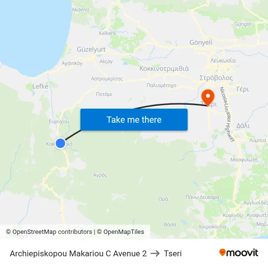 Archiepiskopou Makariou C Avenue 2 to Tseri map