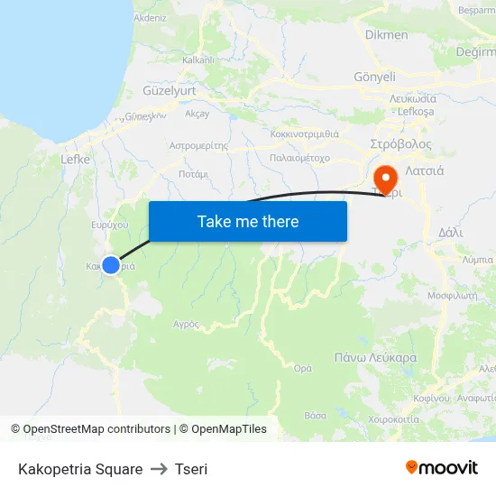 Kakopetria Square to Tseri map