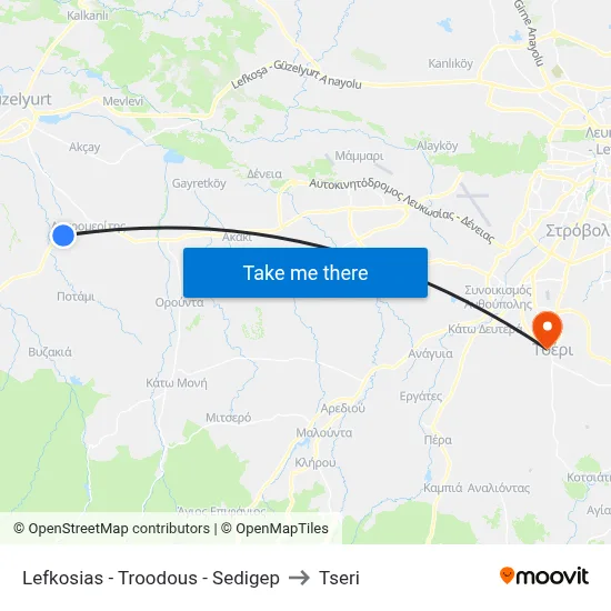 Lefkosias - Troodous - Sedigep to Tseri map