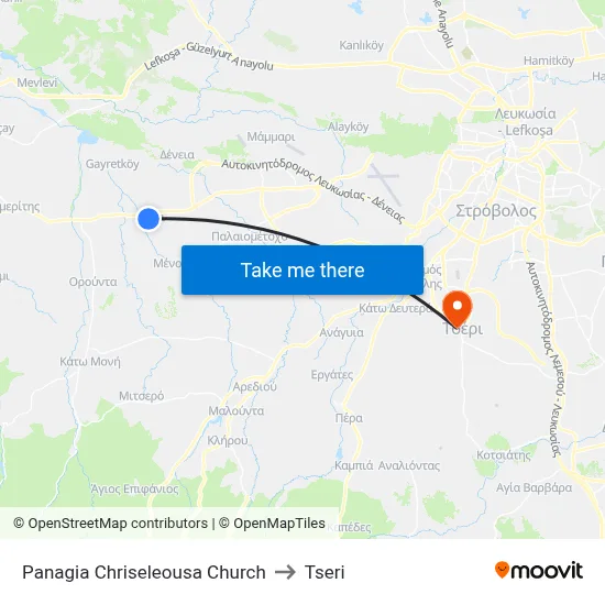 Panagia Chriseleousa Church to Tseri map