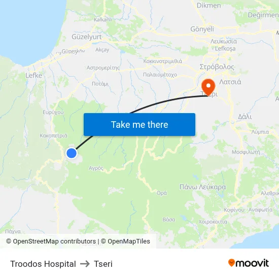 Troodos Hospital to Tseri map
