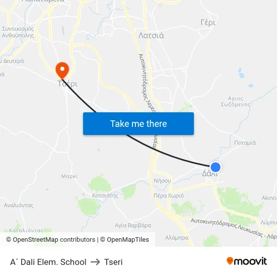 A´ Dali Elem. School to Tseri map