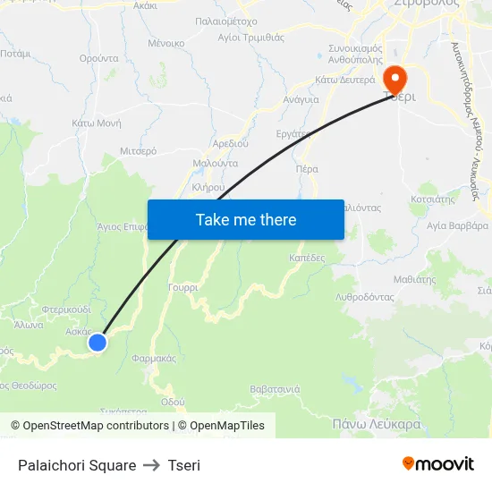 Palaichori Square to Tseri map