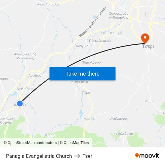 Panagia Evangelistria Church to Tseri map