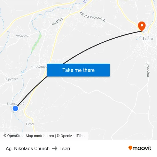 Ag. Nikolaos Church to Tseri map