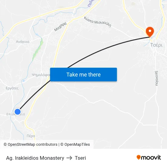 Ag. Irakleidios Monastery to Tseri map